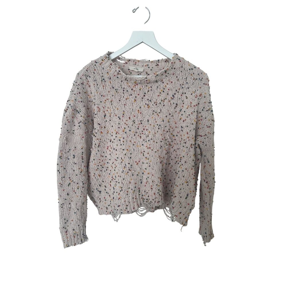 Entro Anthropologie Cream Distressed Sweater